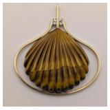 14k Diamond, Carved Tigers Eye Pendant