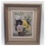 Signed Oil on Board Painting of Pansies