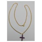 10K Amethyst Cross Pendant on 20' Chain 1.2 grams