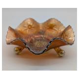 *Fenton Water Lily Footed Bowl Vaseline Rim Chip