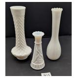 Three Milk Glass Vases