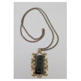 Vintage Carved Jade Bamboo Style Pendant w/ Chain