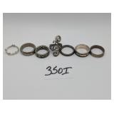 7 Silver Tone Fashion Rings