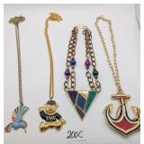 4 Enamel Pendant Necklaces