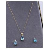 14k Blue Topaz & Diamond Necklace & Earrings