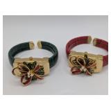 2 Gold Tone Holly Covered Bangle Watches