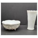 Milk Glass Bowl & Vase
