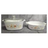 2 Corningware Wildflower Casseroles, 1 w/ Lid