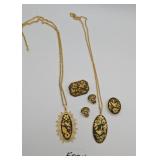 Damascene Necklace, Brooches, Earrings