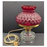 Electric Oil Lamp w/ Ruby Shade Glows in UV Light