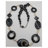 Sterling, Onyx & Freshwater Pearl 27' Necklace