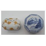 Yellow Floral; Blue & White Covered Trinket Dishes