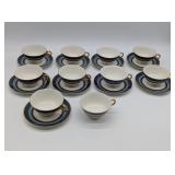 9 Haviland Mosaic Cobalt Blue Cups & Saucers