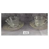 2 Platinum Rim Depression Glass Cup & Saucers
