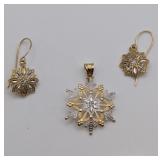 14k Snowflake Pendant and Earrings 1.8 Grams