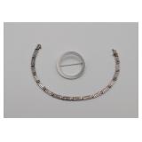 Sterling Greek Key Bracelet & Circle Brooch