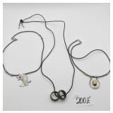 3 Cord Necklaces w/ Silvertone Pendants Cowboy