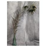 Triangle Glass Vase w/ Peacock Feathers