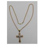 14K White/Yellow Gold Cross w/ 15' Chain 3.2 Grams