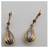 10k White & Yellow Gold Dia Cut Earrings 1.8 Grams