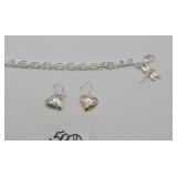 Dragonfly Bracelet & Heart Earrings Marked 925