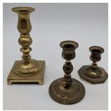 3 Brass Candlesticks, one Virginia Metalcrafters