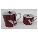 Two Red & White Deer Mugs by Rosanna