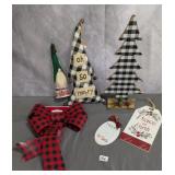 Group of Christmas Decor inc Gnome, Plaid