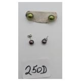 2 Pair Freshwater Pearl Earrings 1 Sterling