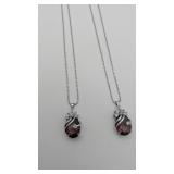 2 Purple Stone Pendants w/ Chains Marked 925