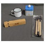 Train Whistle, Mini Garden Tools, Enamel Mug & Can
