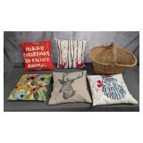 Five Pillows & Large Basket