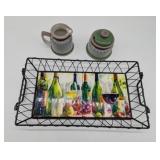 Metal & Ceramic Wine Tray w/ Cream & Sugar