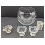 Glass Fish Bowl and Candle Holders