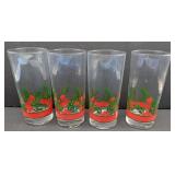 Four Christmas Holly Glasses