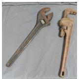 Large Adjustable Wrench and Pipe Wrench