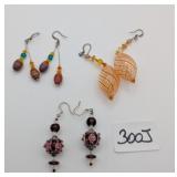 3 Pair Art Glass Earrings