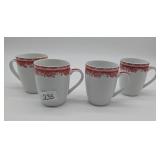 4 Red & White Mugs