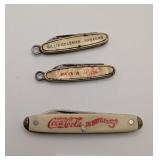 3 Advertising Pocket Knives Inc Coke & Pepsi