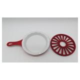 Red Ceramic Tray & Enamel Iron Trivet