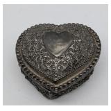 Silver Plated Heart Shaped Jewelry or Trinket Box