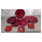 6 Red Chargers & Three Red Plates