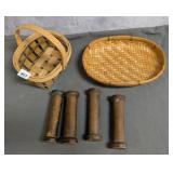 2 Baskets & 4 Wooden Bobbins