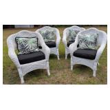 4 Wicker Chairs w/ Seat Cushions & Pillows