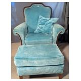 1920s-30s Arm Chair & Later Ottoman Upholstered in
