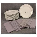 12 Threshold Snowflake Dinner Plates & Gray Napkin
