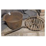 Antique Iron Rotating Pan Trivet & Cauldron