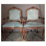 Pair of French Style Chairs w/ Teal Upholstery