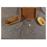 3 Baskets & A Variety of Skewers, Some Brass