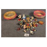 Woven Box of Wood & Ceramic Miniatures